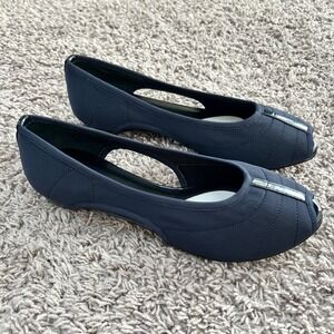 NWOT Ros Hommerson Women's Navy Blue‎ Peep Toe Slingback Flats Size 7M